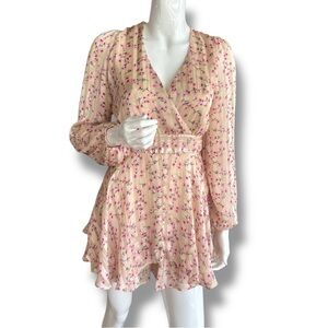 Allison & Kelly Floral Satin Romper with Pink Blossoms. Juniors Size Medium